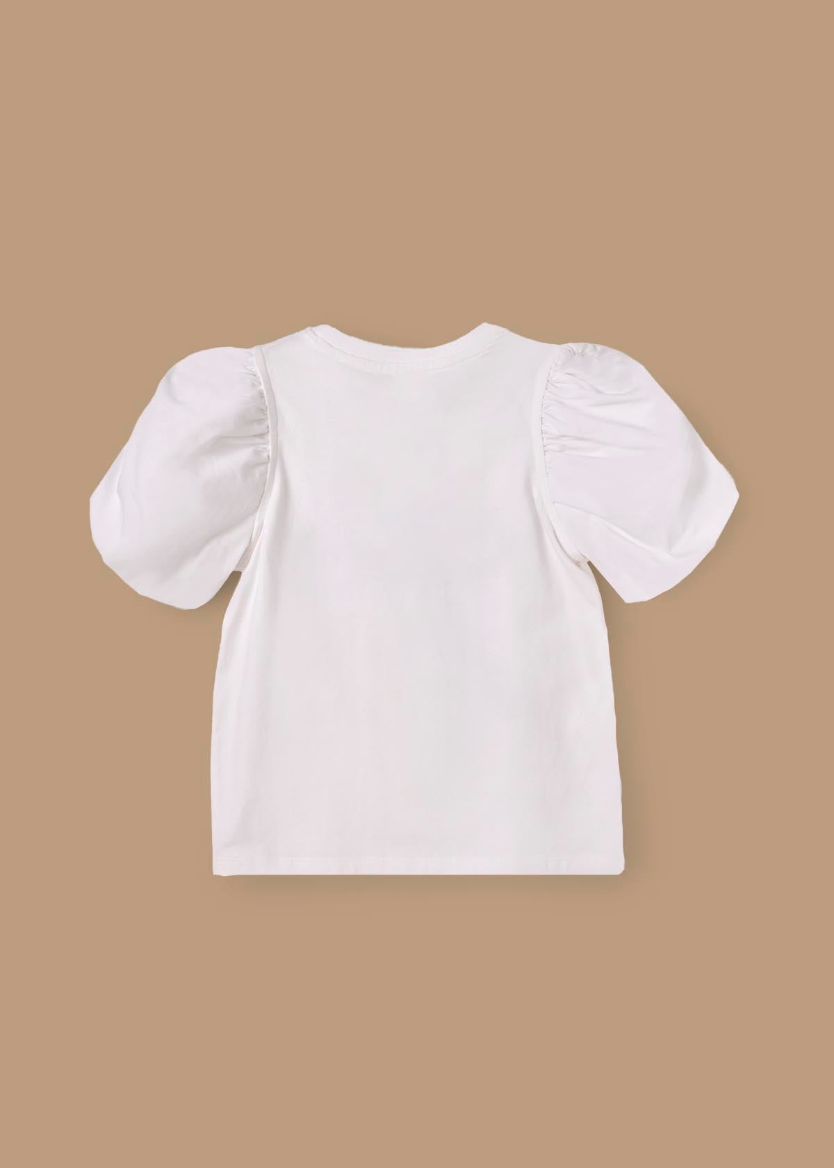 Elodie Disco Ball Embellished Puff Sleeve Tee - White