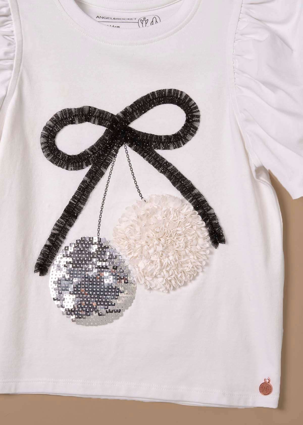 Elodie Disco Ball Embellished Puff Sleeve Tee - White