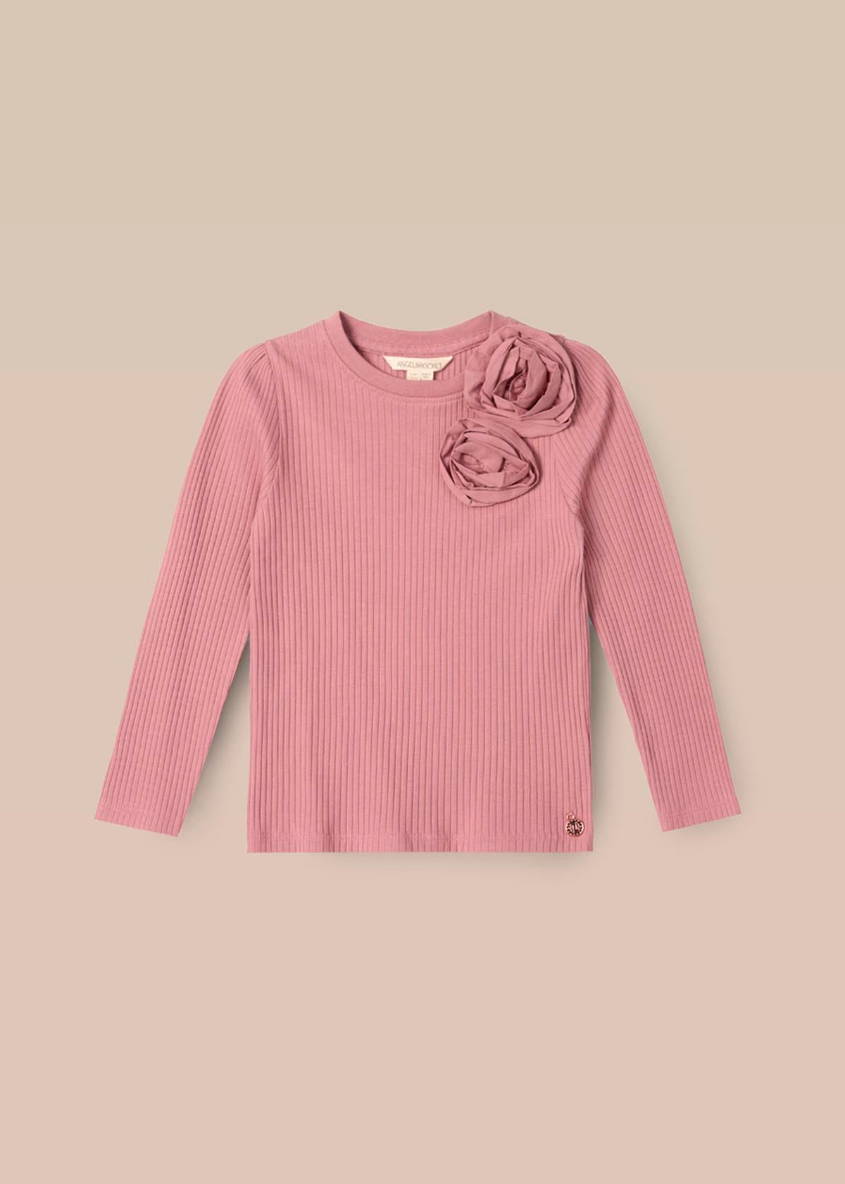 long sleeve girl corsage rib ls top rose