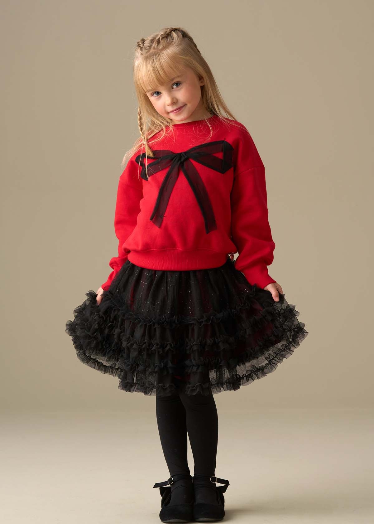 kids girl mesh bow sweat red