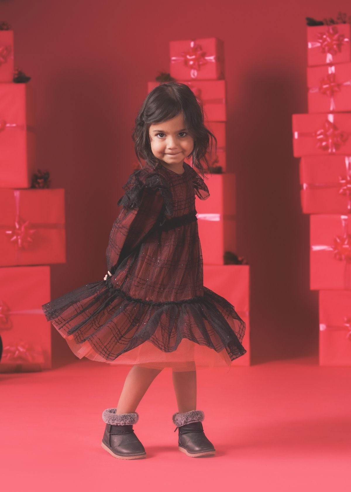 Tia Sequin Tartan Mesh Dress