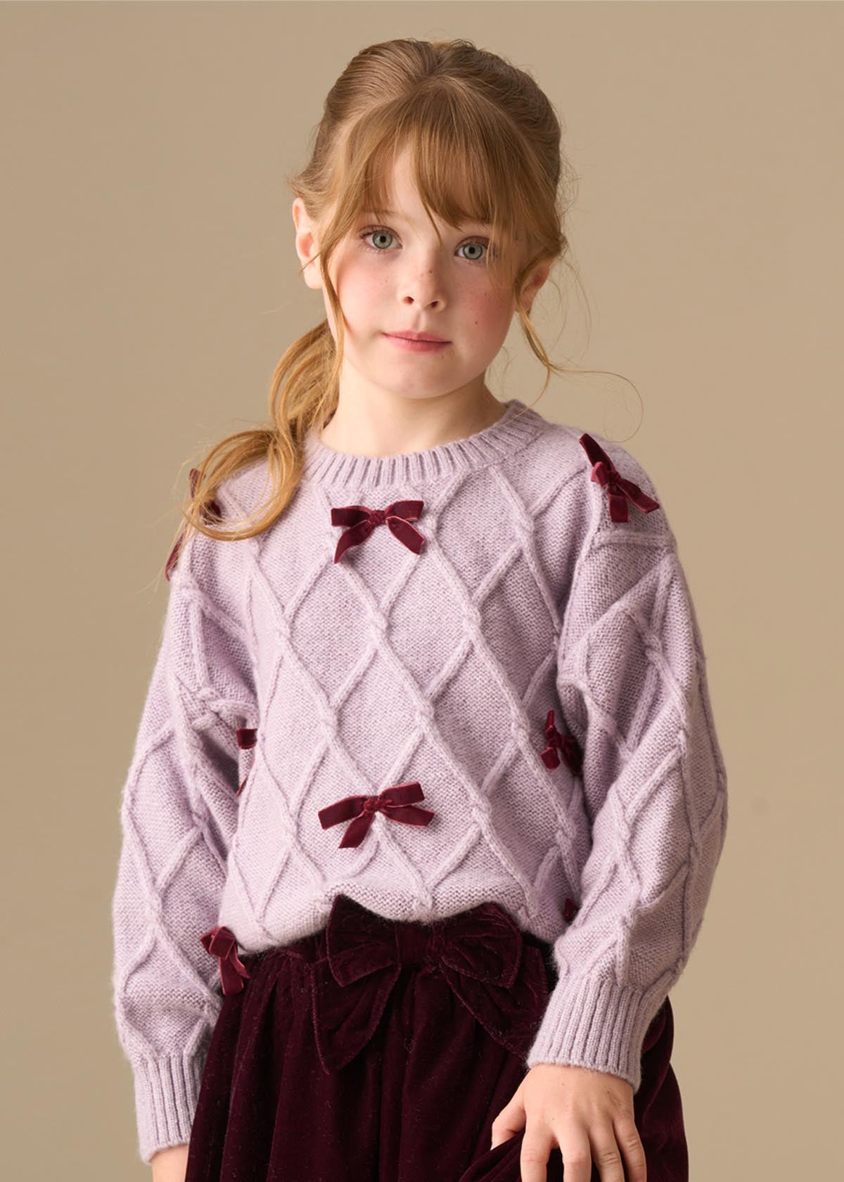Clara Textured Knit Velvet Bow Jumper