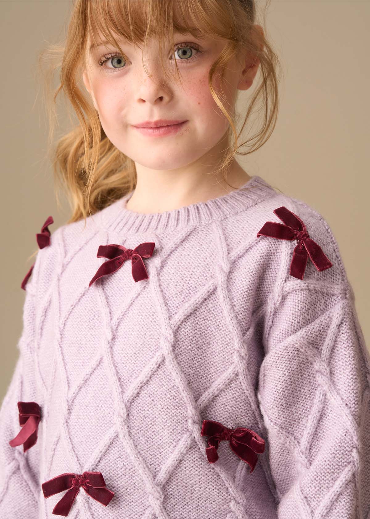 Clara Textured Knit Velvet Bow Jumper