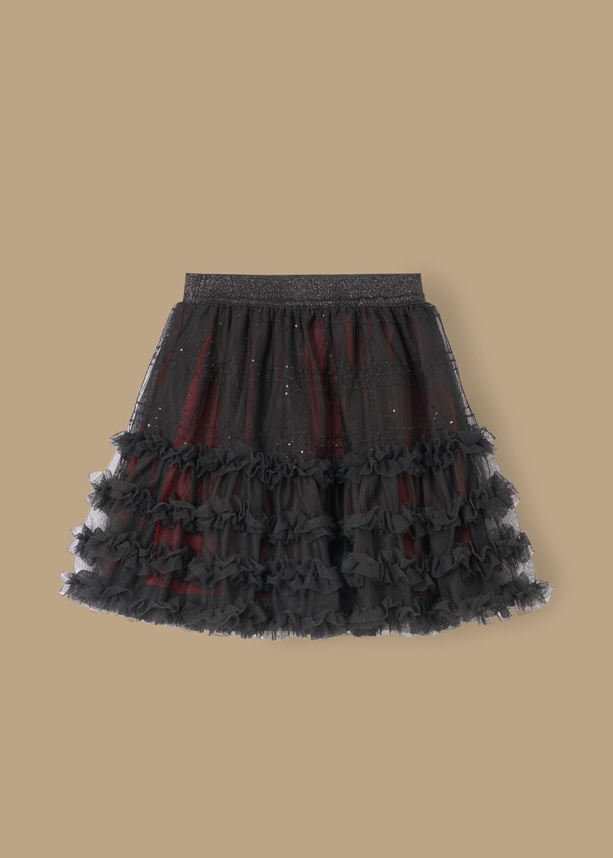 mid-length girl sequin tartan mesh skirt