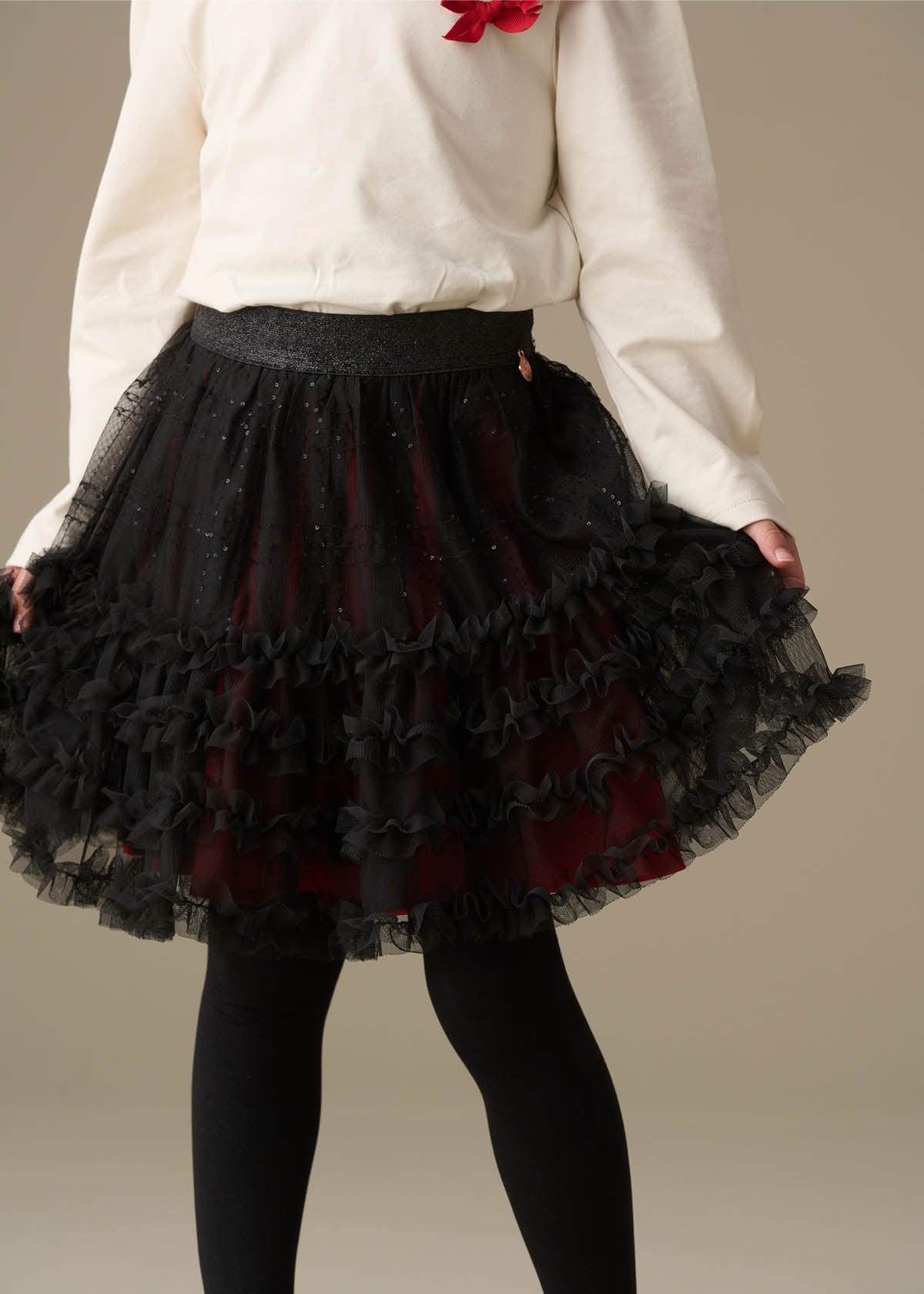 Darby Sequin Tartan Mesh Skirt