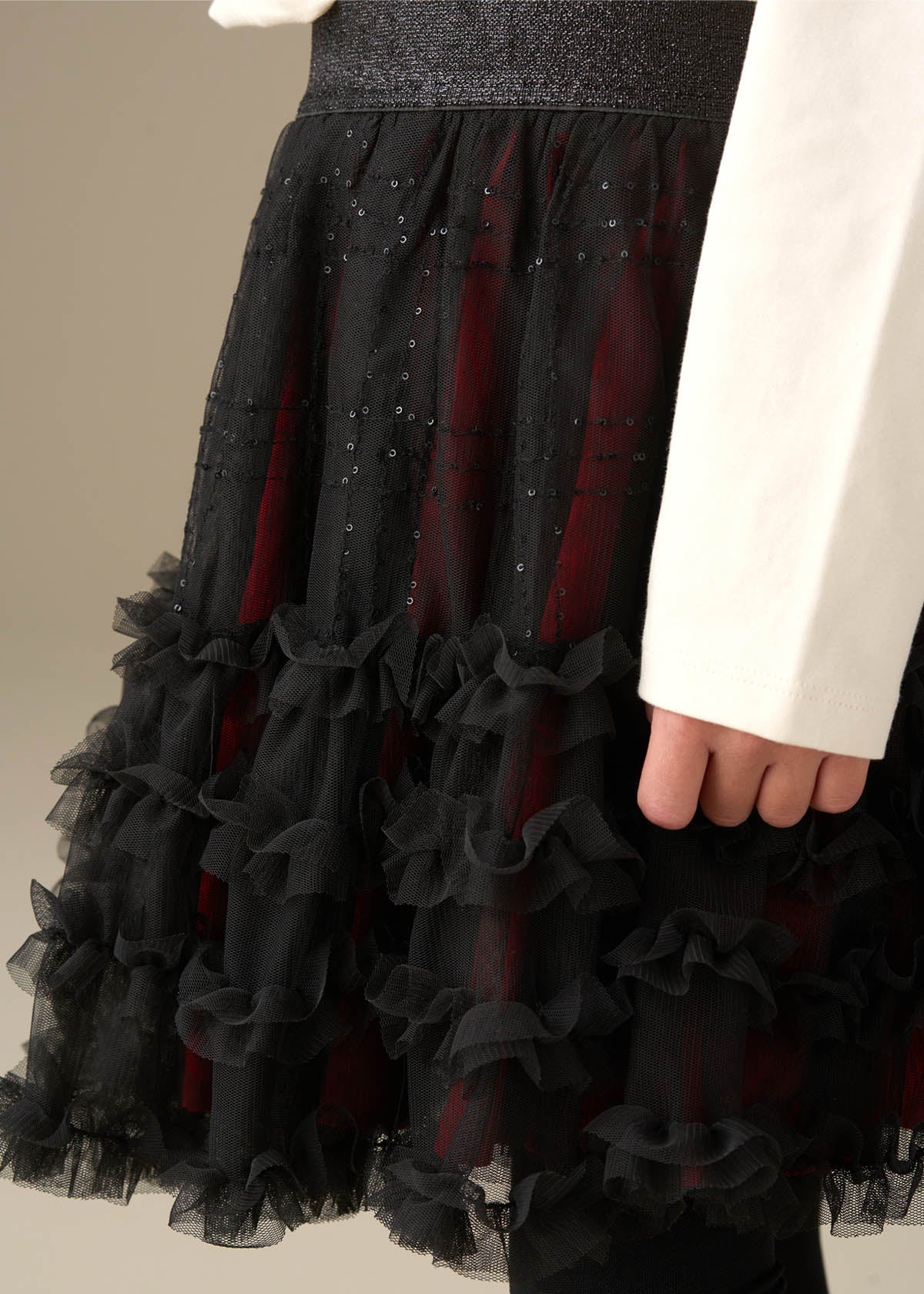 Darby Sequin Tartan Mesh Skirt