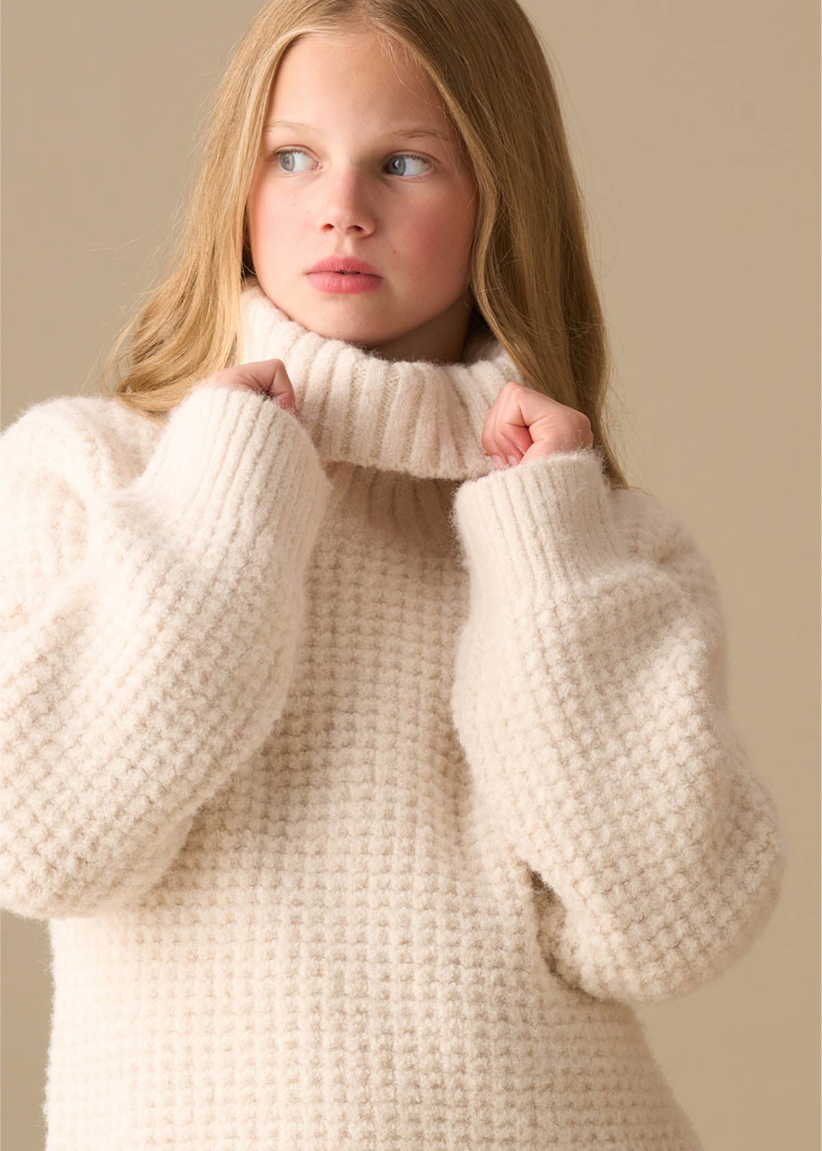long sleeve girl chunky rollneck jumper