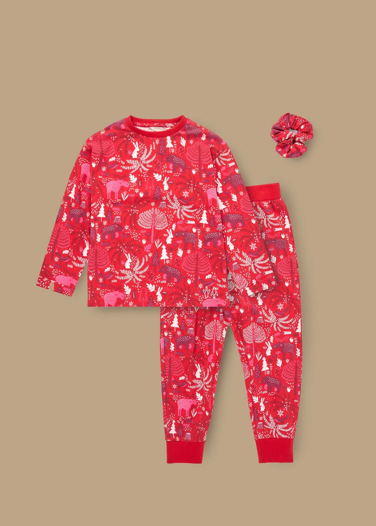 round neck girls scandi print pjs