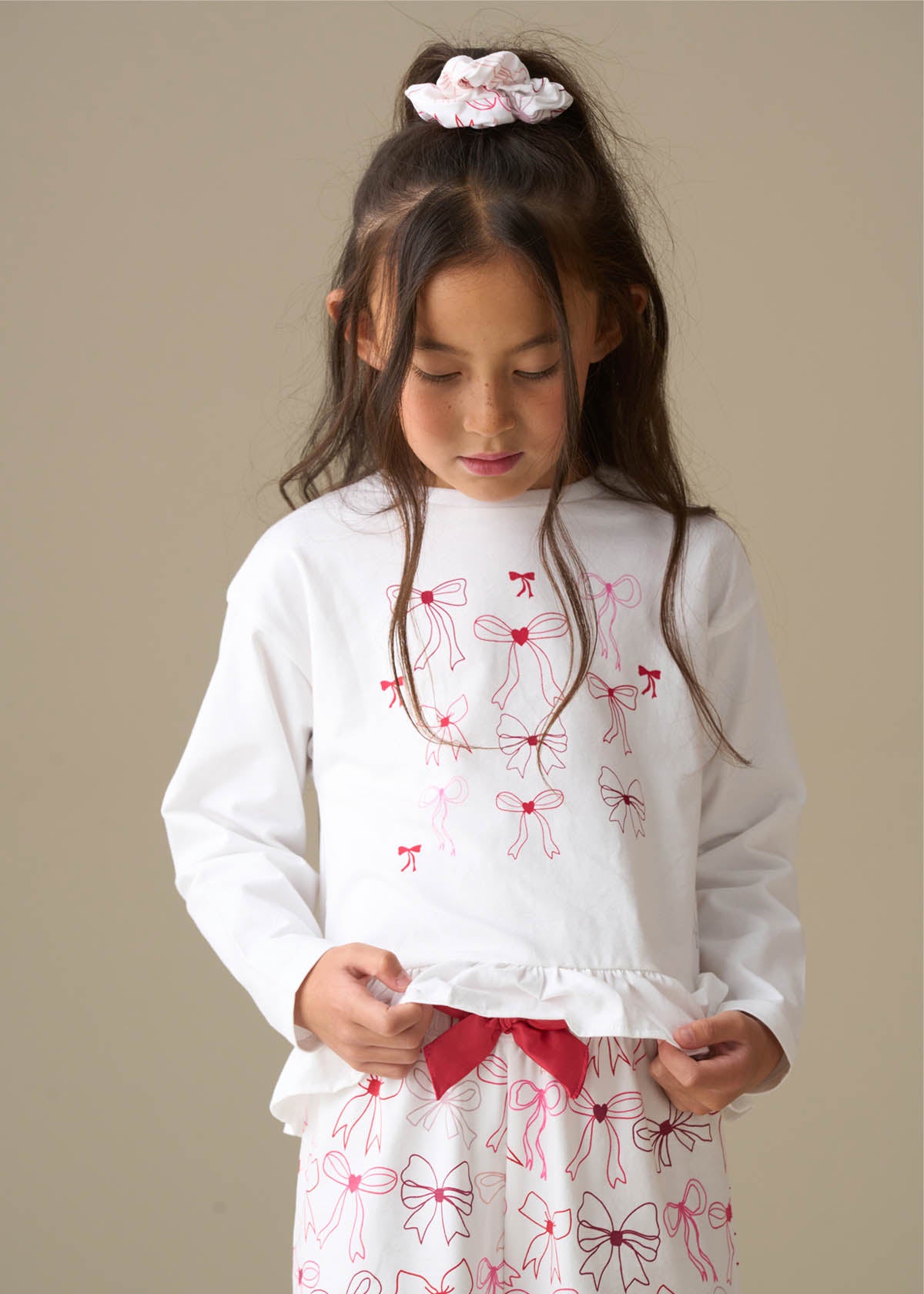 buy girl bow print frill pjs