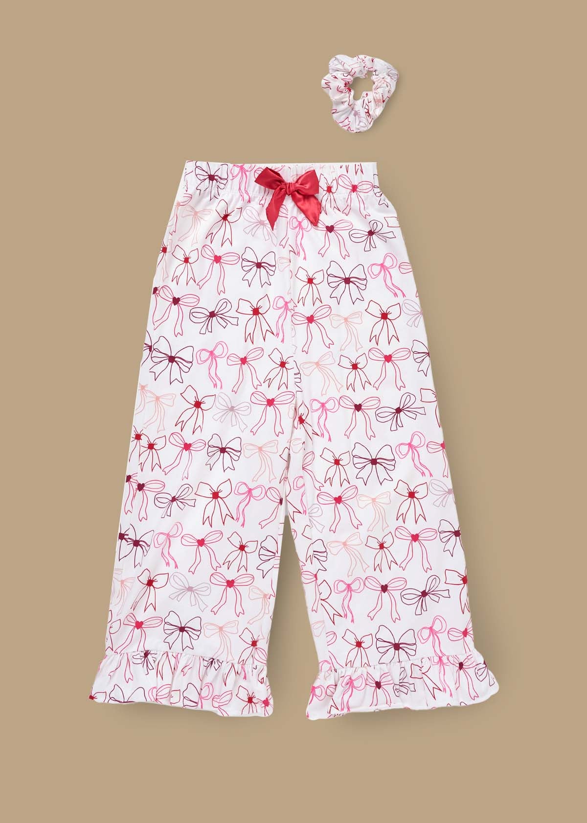 online girl bow print frill pjs