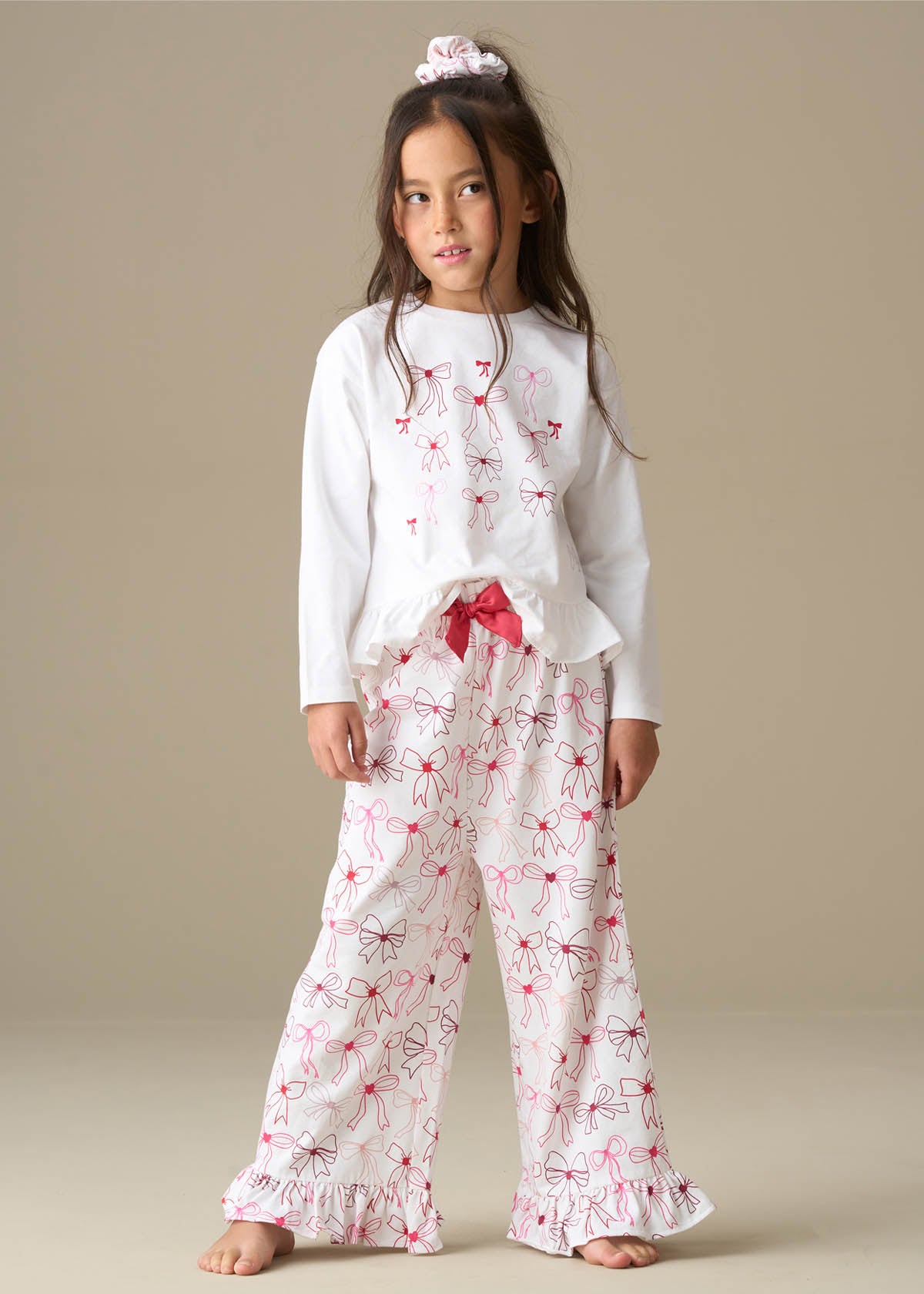 little girl bow print frill pjs