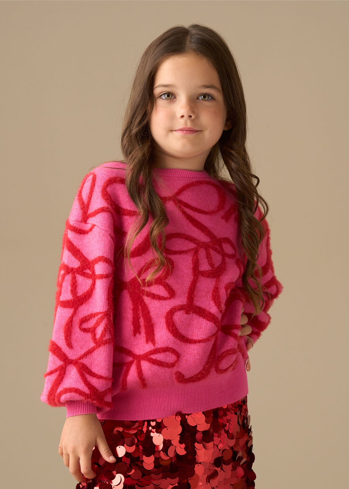 pink girl bow eyelash jumper