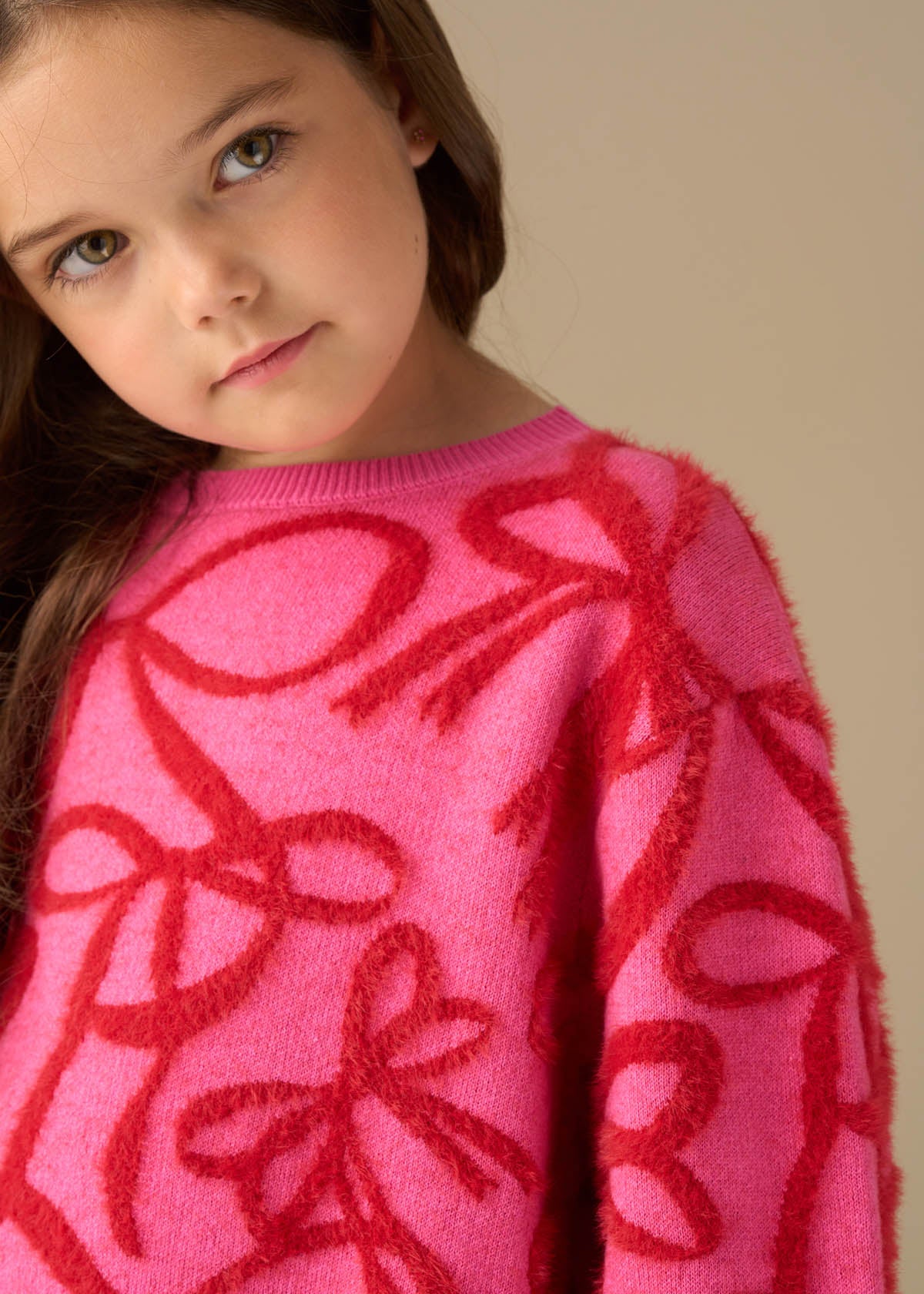 long sleeve girl bow eyelash jumper