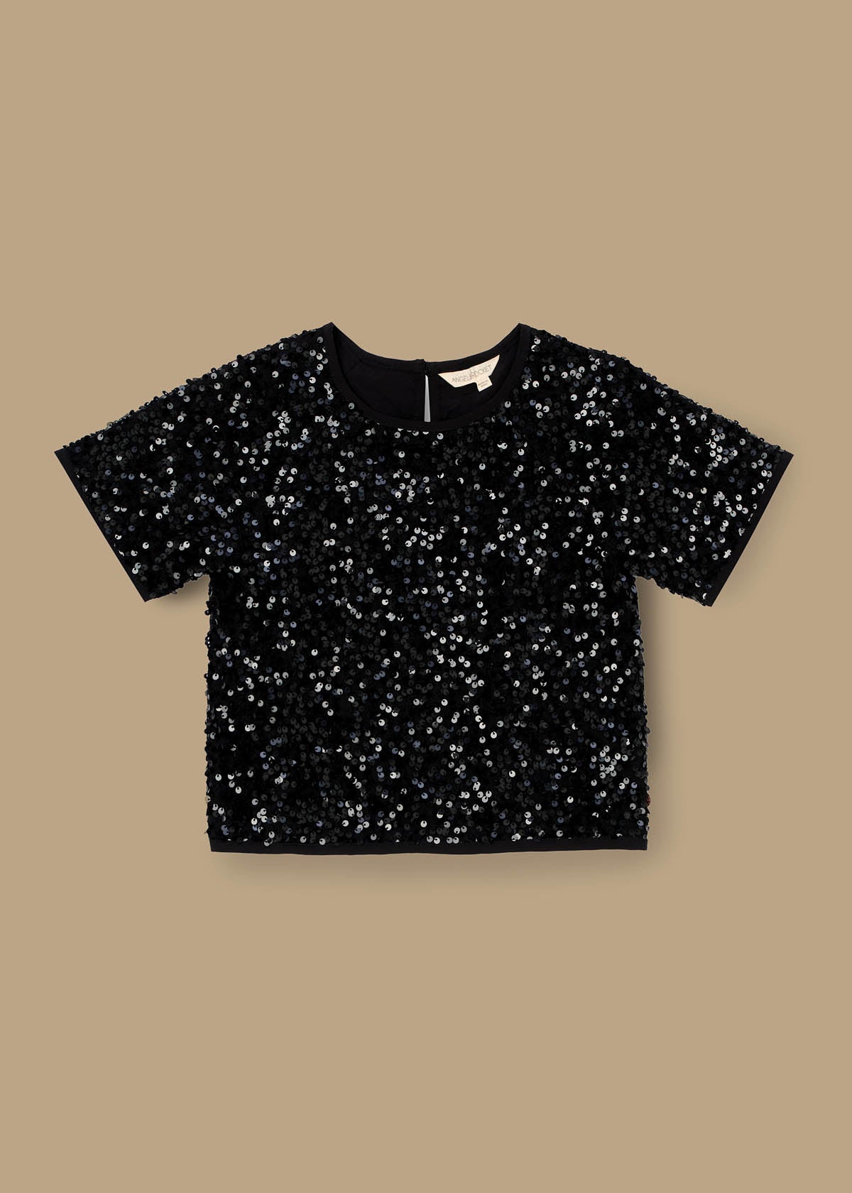 short sleeve girl black sequin top