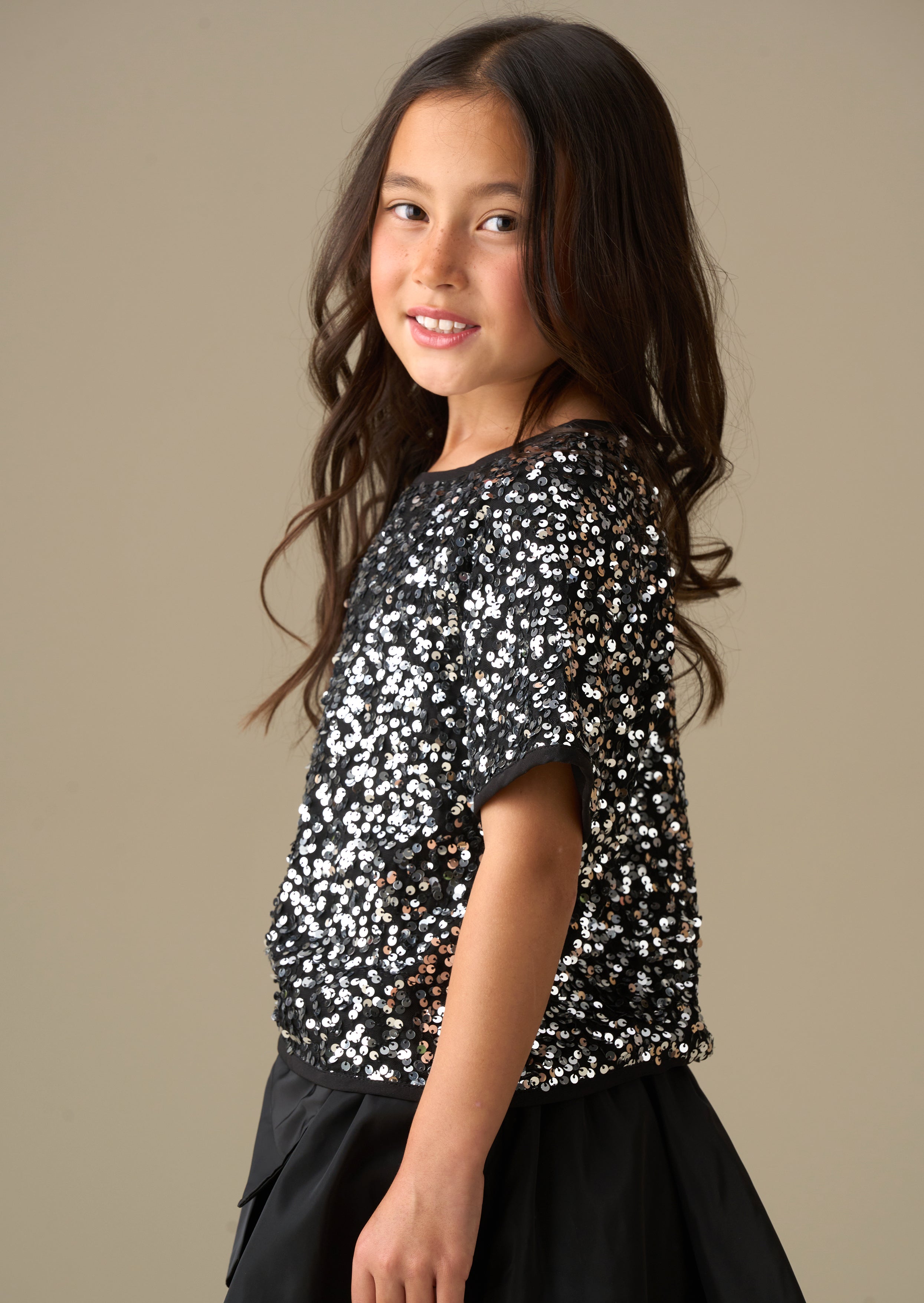 short sleeve girl silver sequin top
