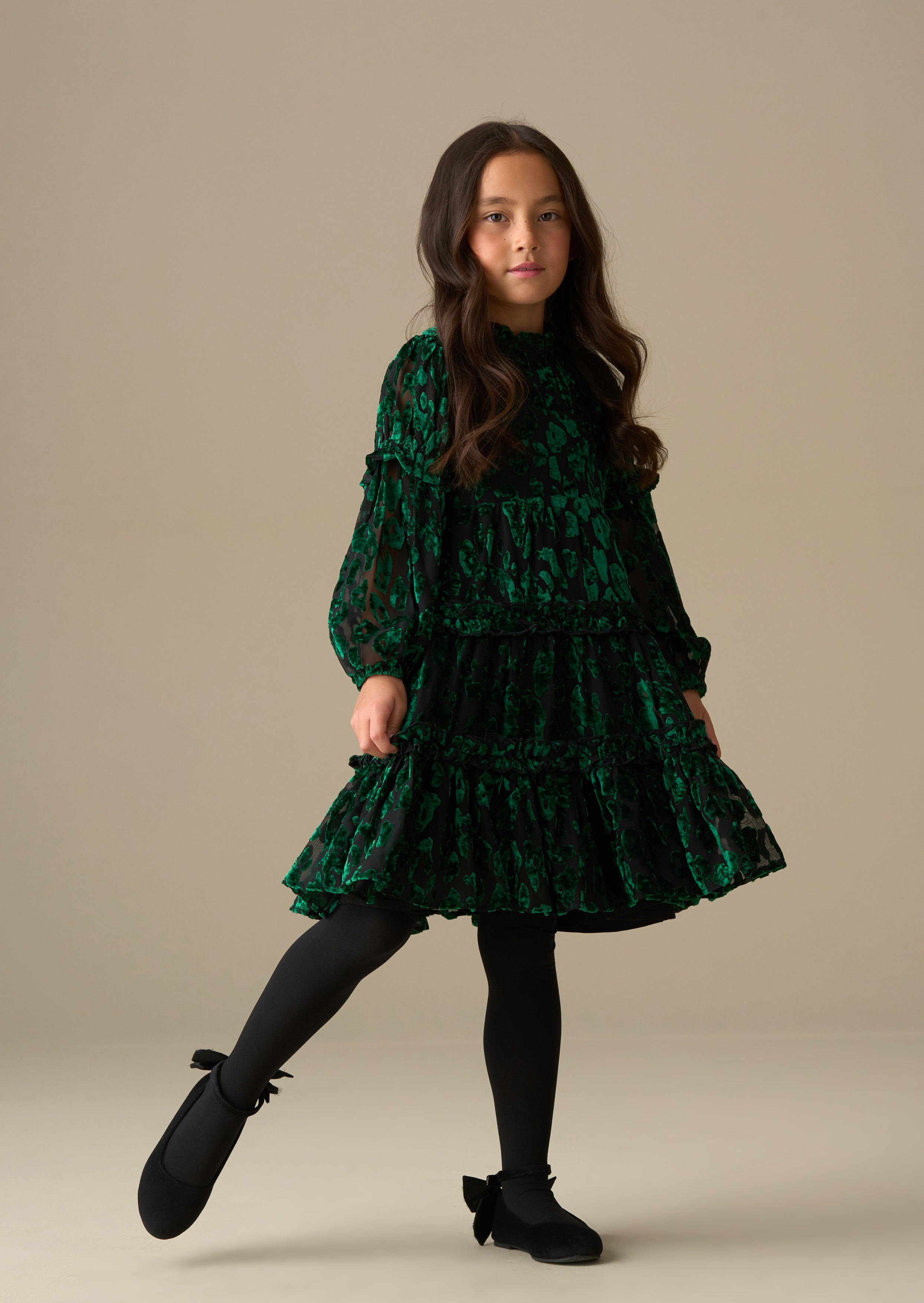 mini girl devore velvet tiered dress