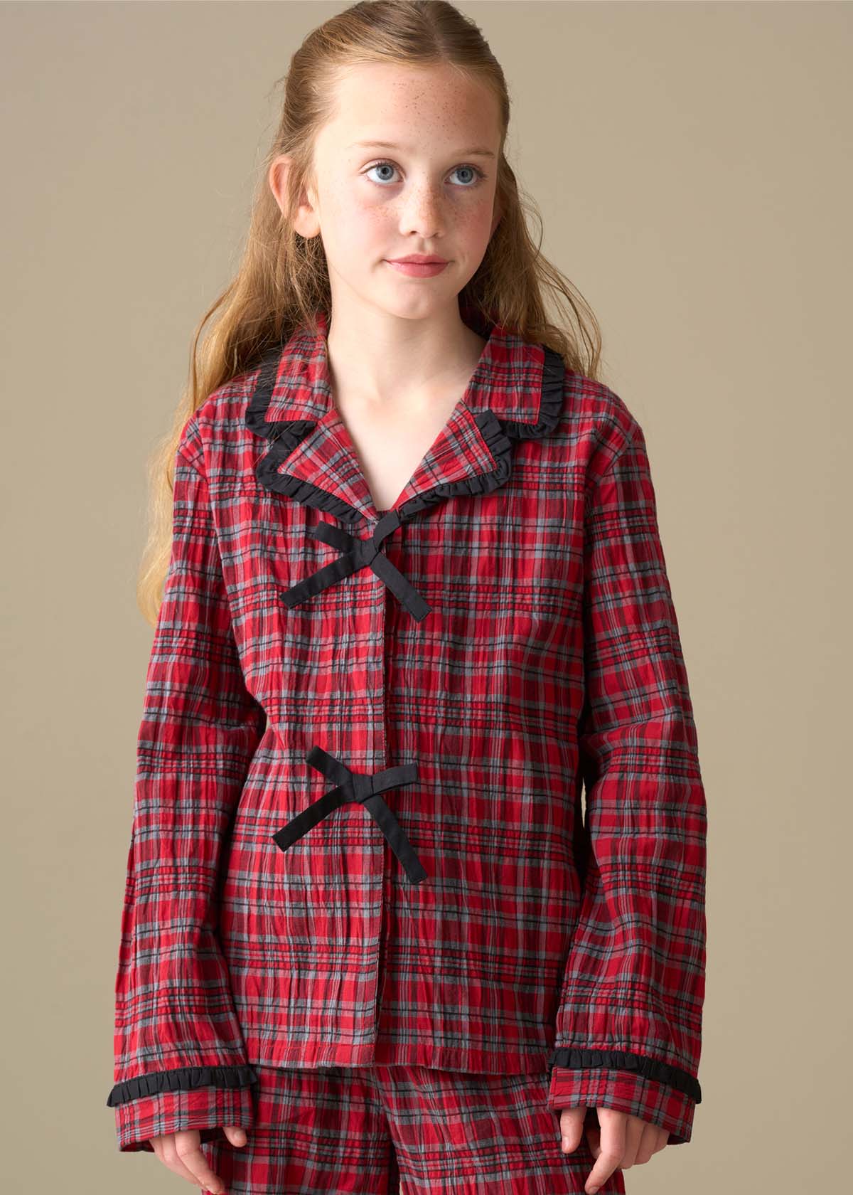 cotton girl check pjs red