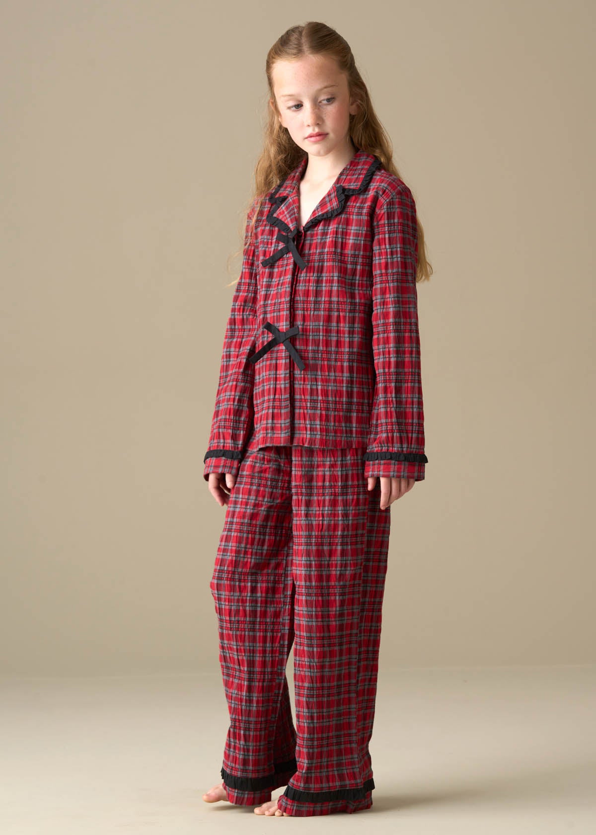 winter girl check pjs red