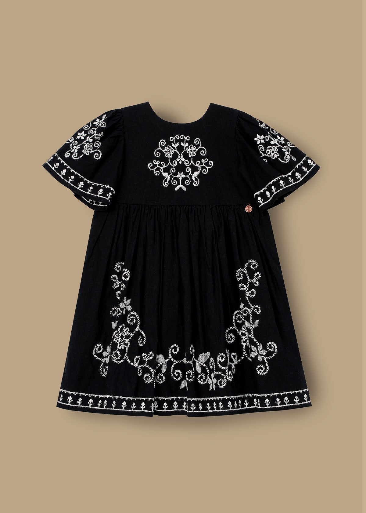 Reyna Black Embroidered Swing Dress