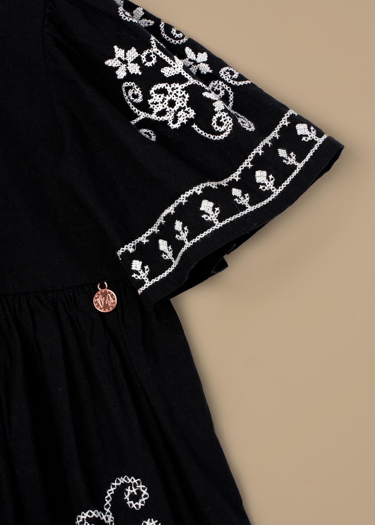 Reyna Black Embroidered Swing Dress