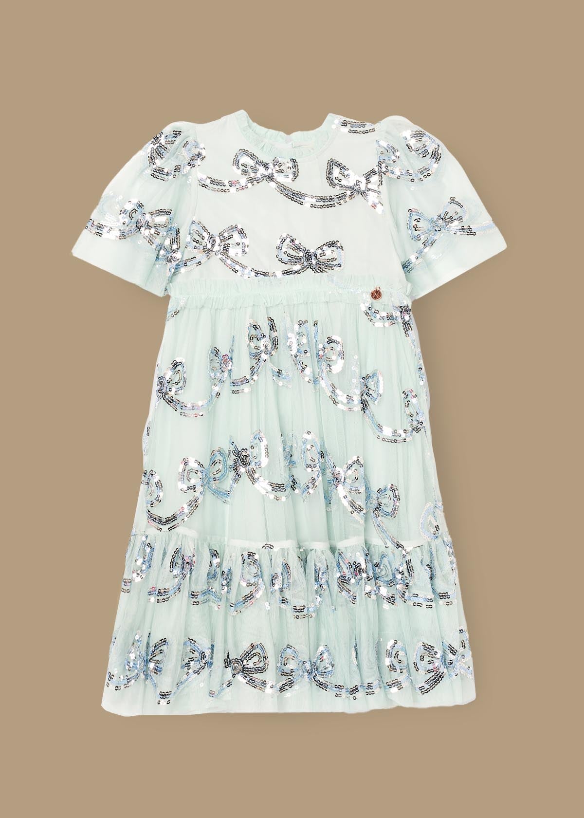 partywear mint sequin bow mesh dress