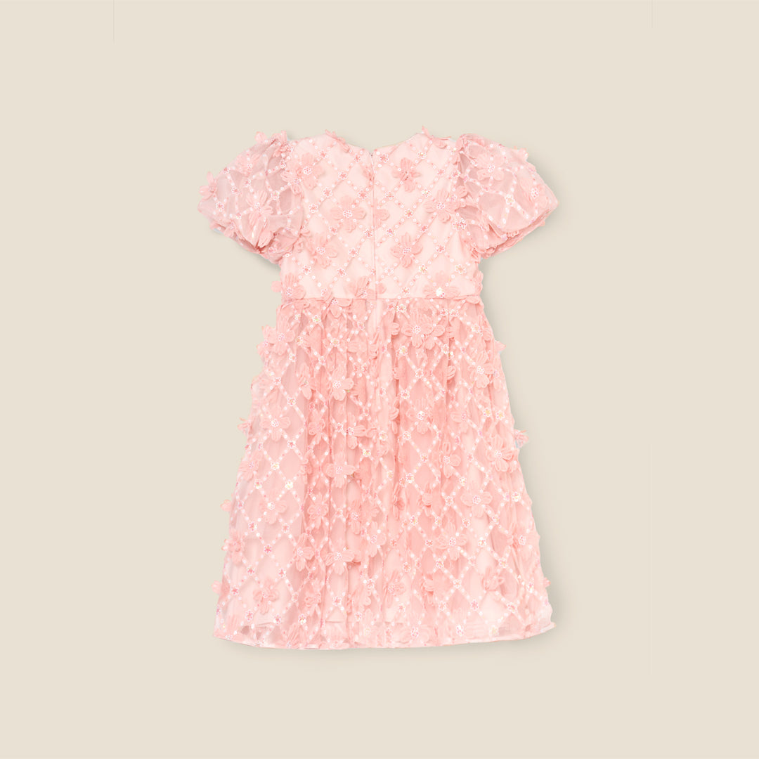 Francine Pink Embellished Puff Sleeve Dress