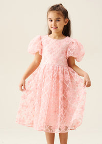 Francine Embellished Puff Sleeve Pink Dress