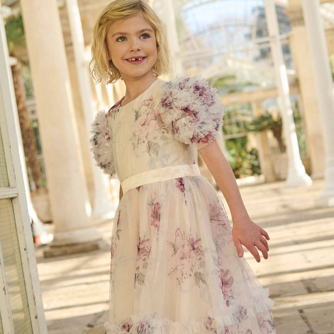 Florence Blush Pink Ruffle Sleeve Mesh Dress