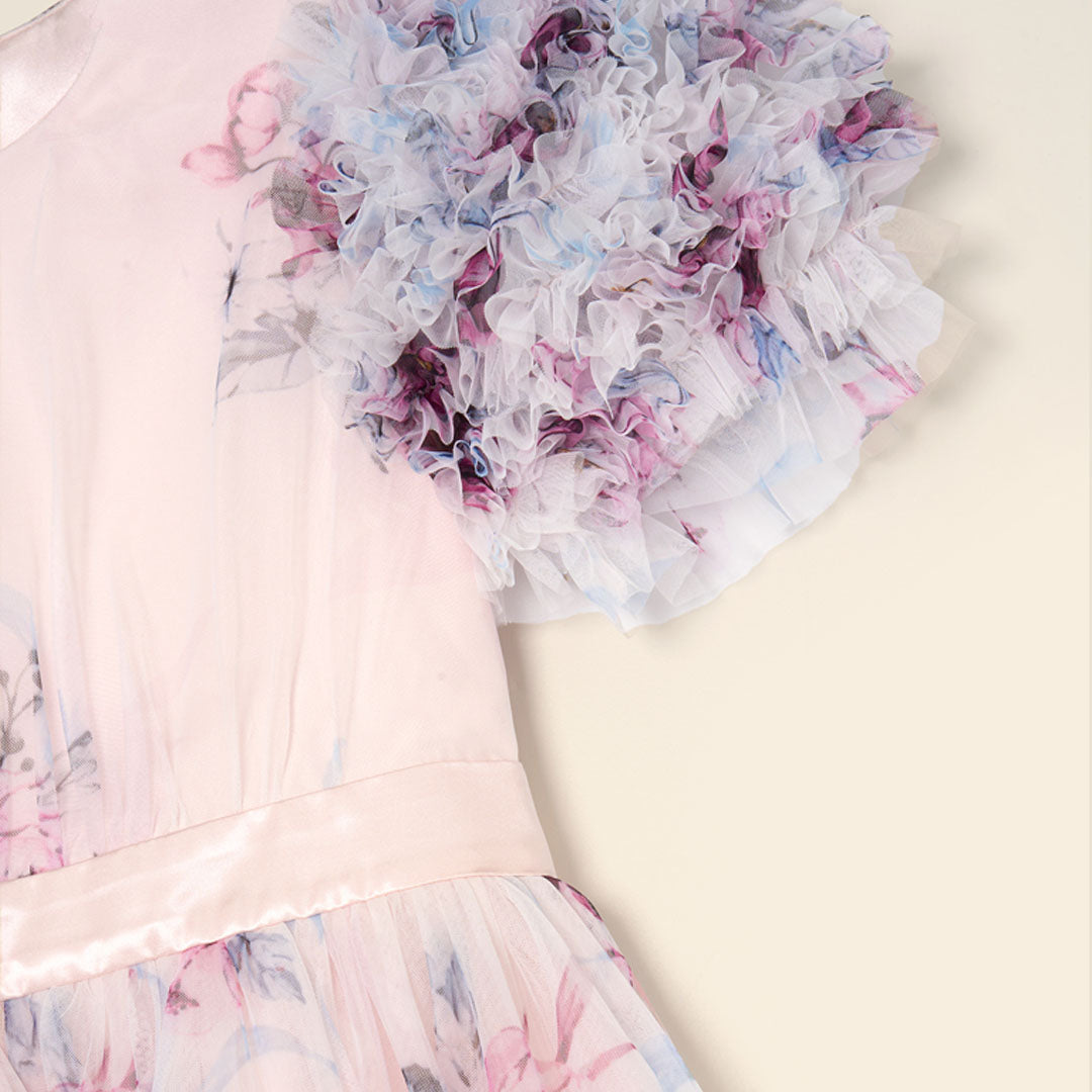 Florence Blush Pink Ruffle Sleeve Mesh Dress