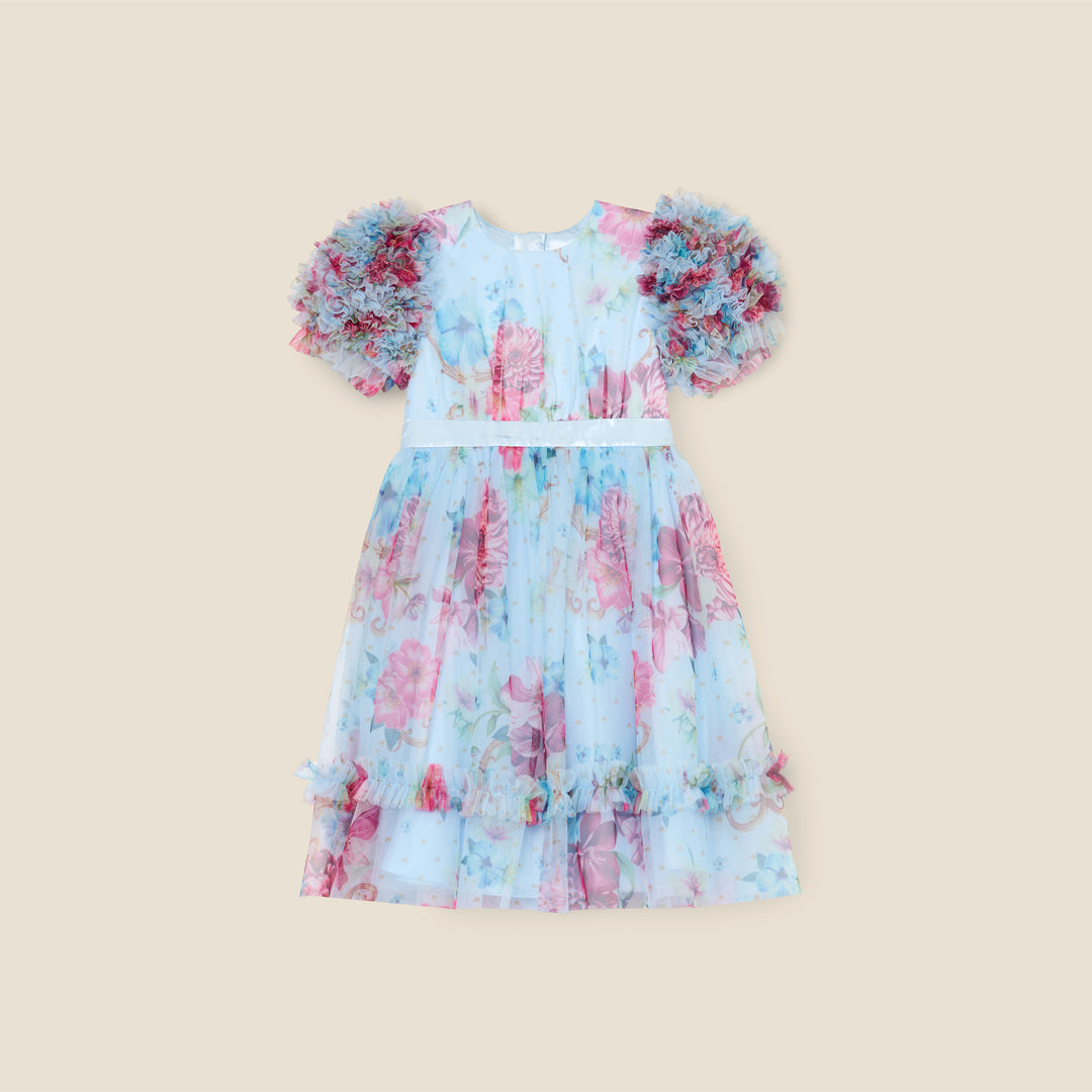 Florence Blue Ruffle Sleeve Mesh Dress