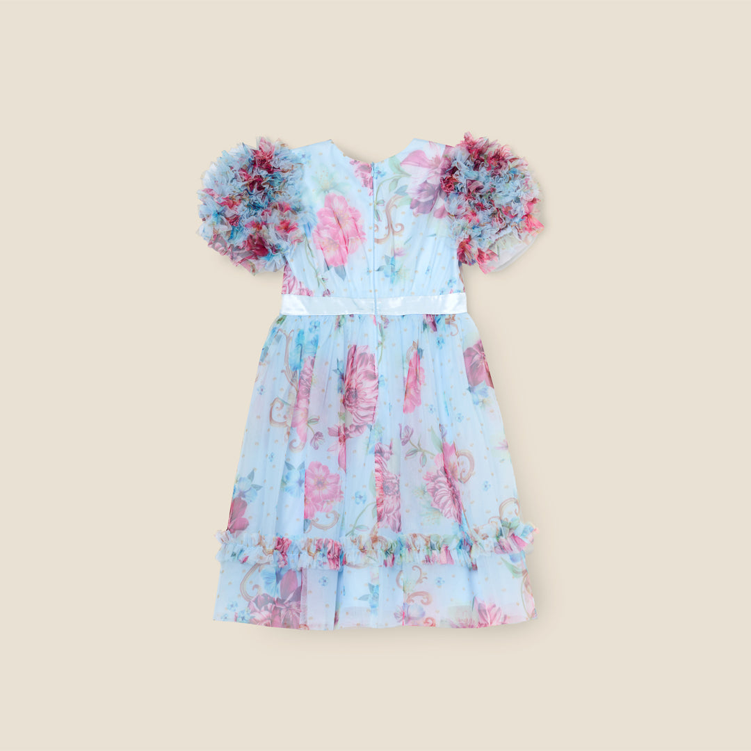 Florence Blue Ruffle Sleeve Mesh Dress