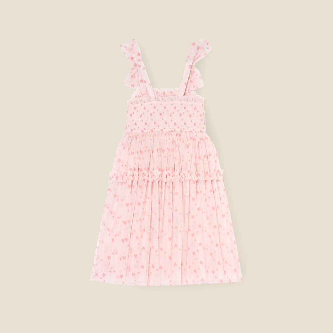 Vivi Heart Flock Tie Shoulder Mesh Dress