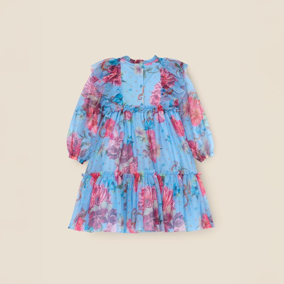 Alessia Floral Print Blue Mesh Dress - Angel & Rocket