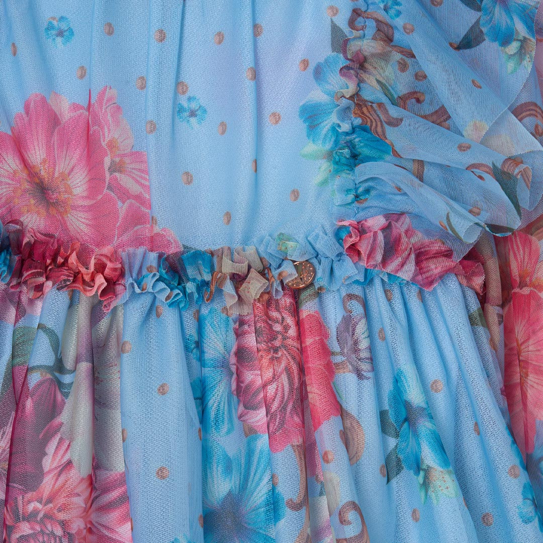 Alessia Floral Print Blue Mesh Dress - Angel & Rocket
