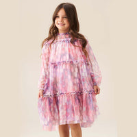 Cara Pink Printed Swing Mesh Dress