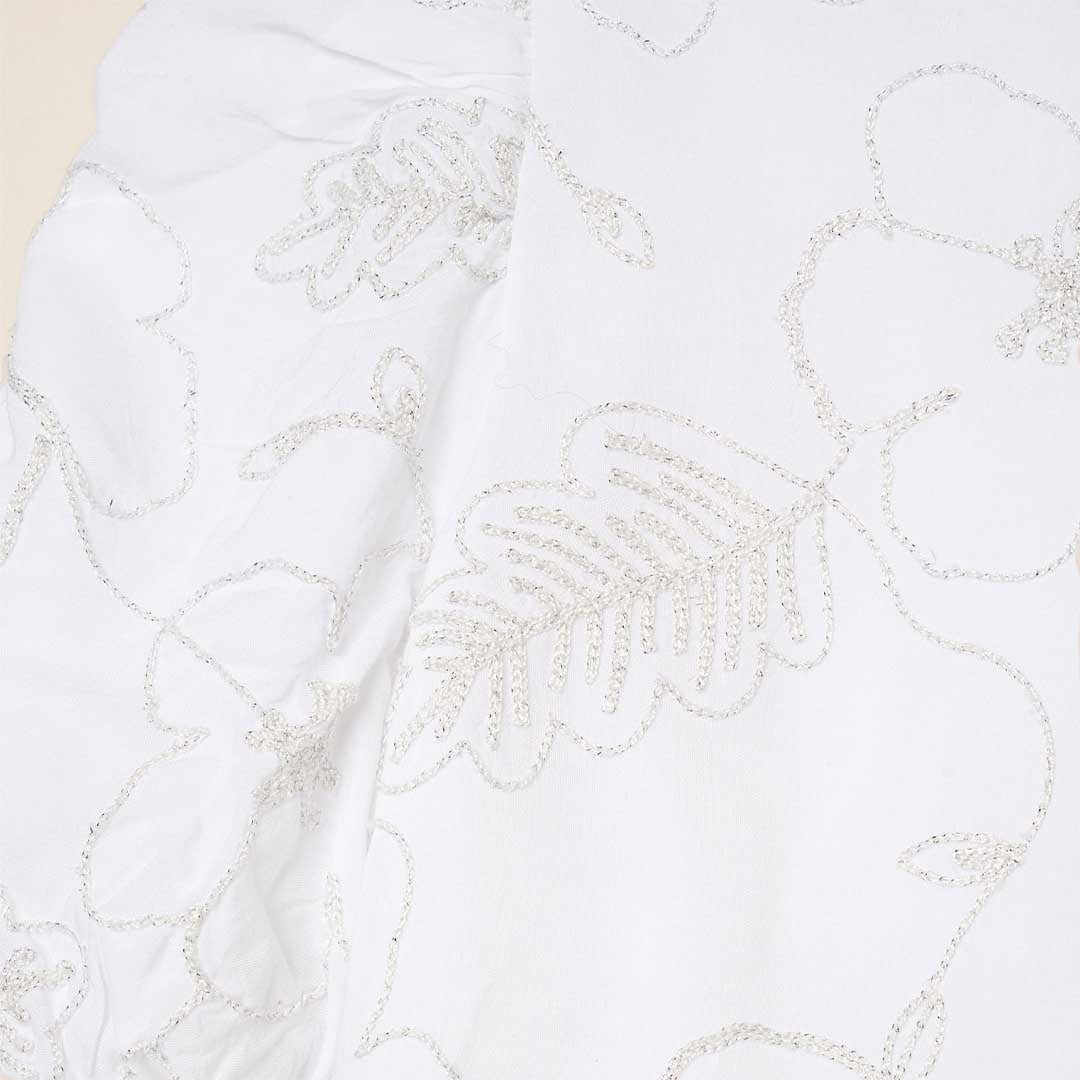 Dalhia Floral Embroidered Tie Waist Puff Sleeve Top