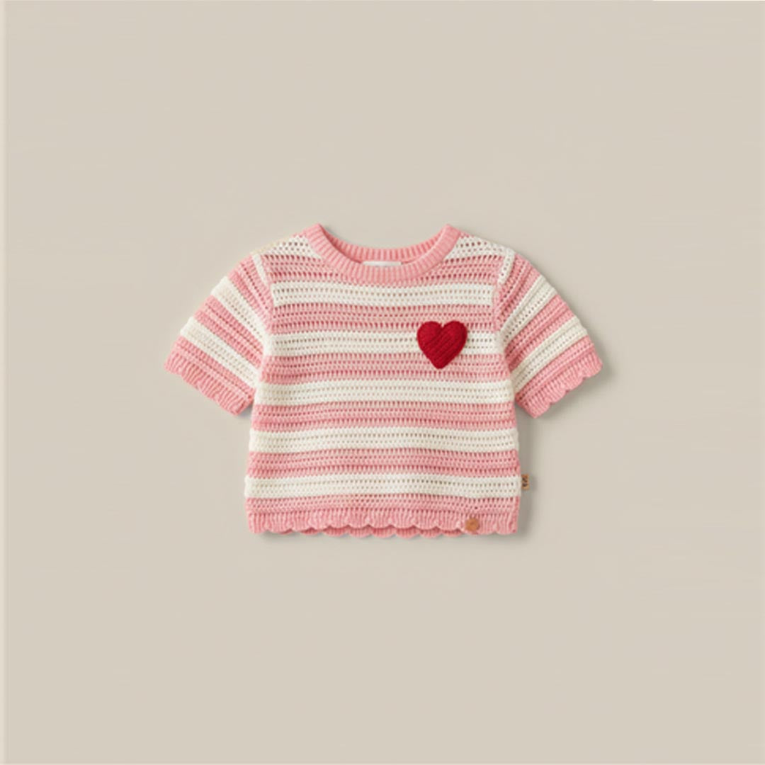 Meg Embroidered Heart Stripe Knit Top