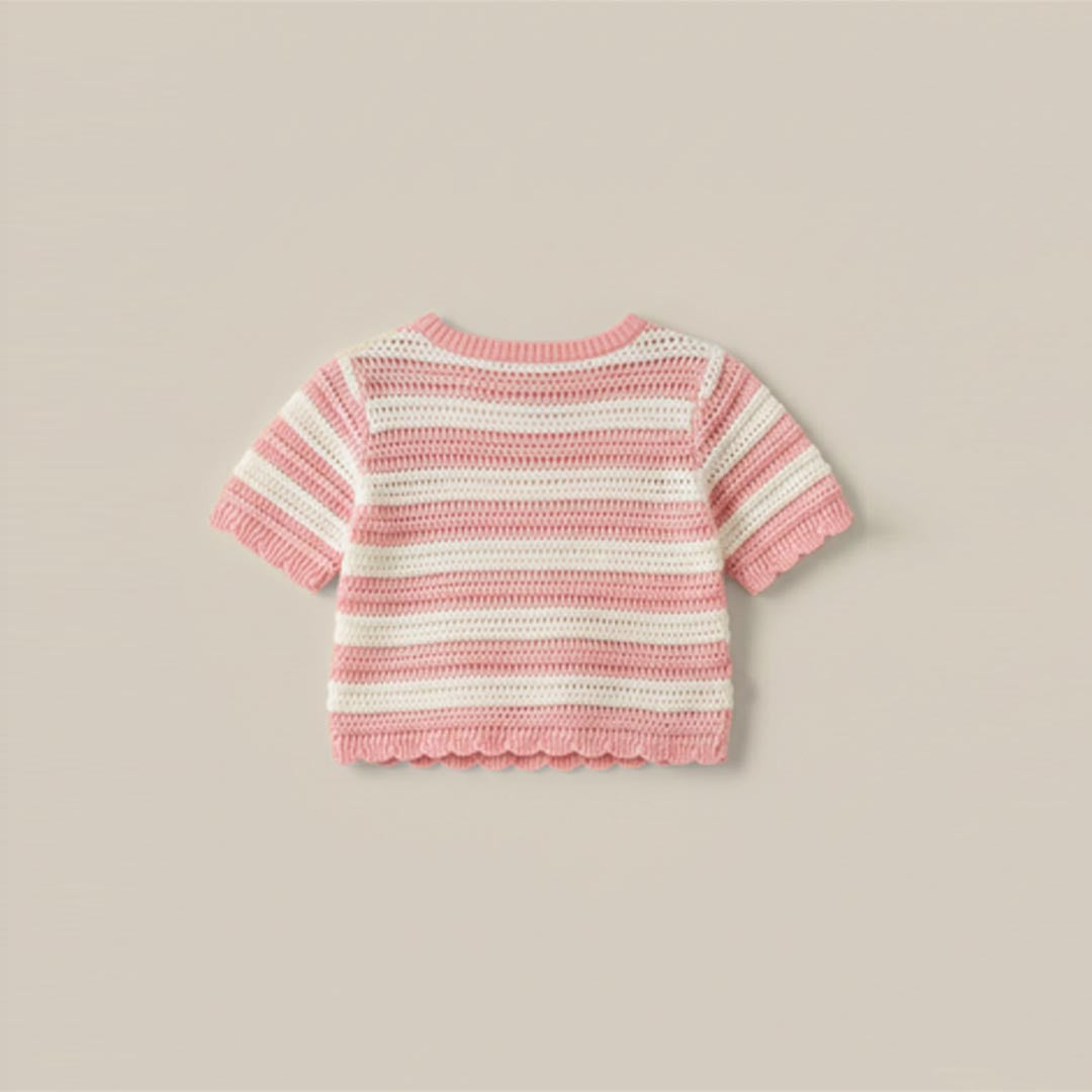 Meg Embroidered Heart Stripe Knit Top