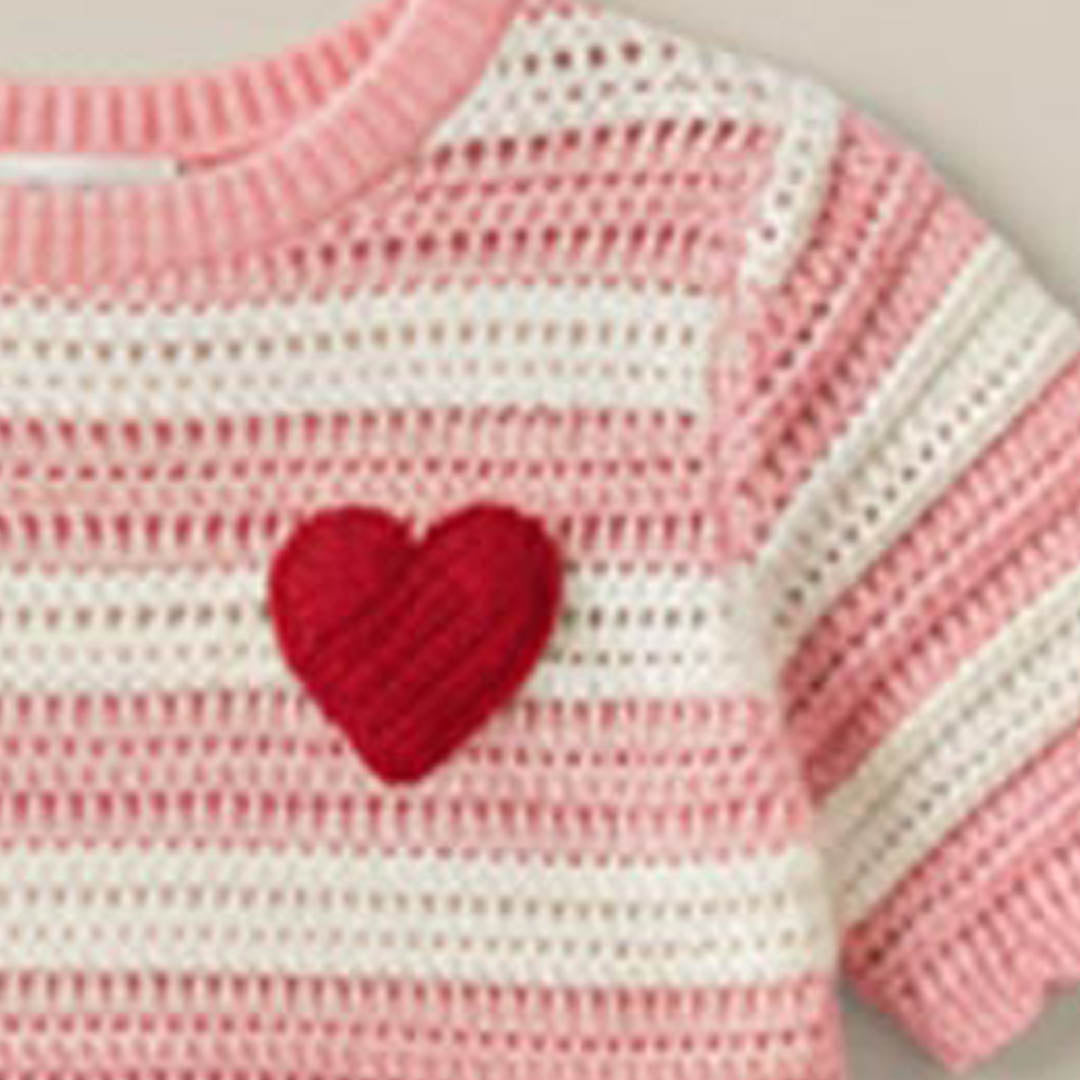 Meg Embroidered Heart Stripe Knit Top