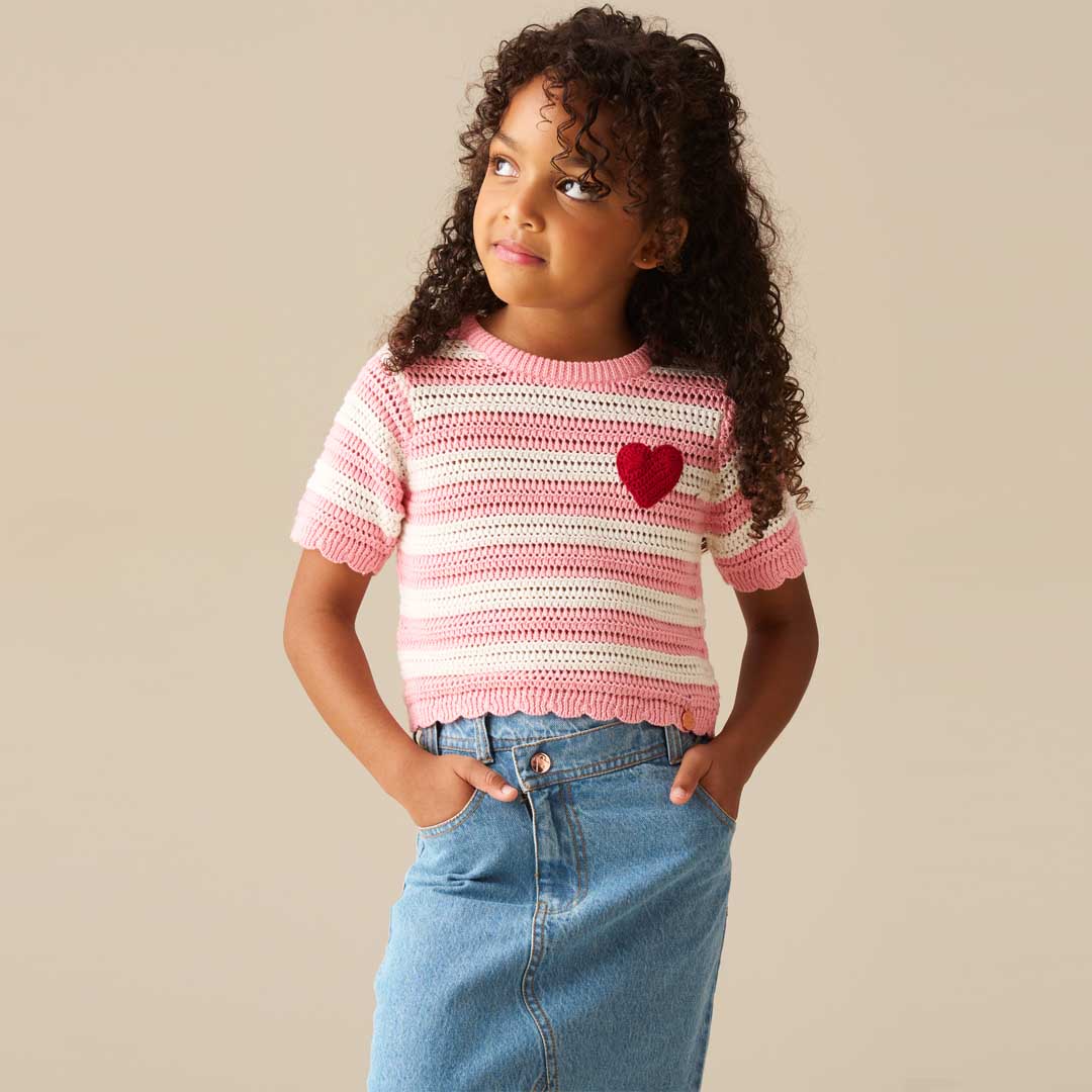 Meg Embroidered Heart Stripe Knit Top