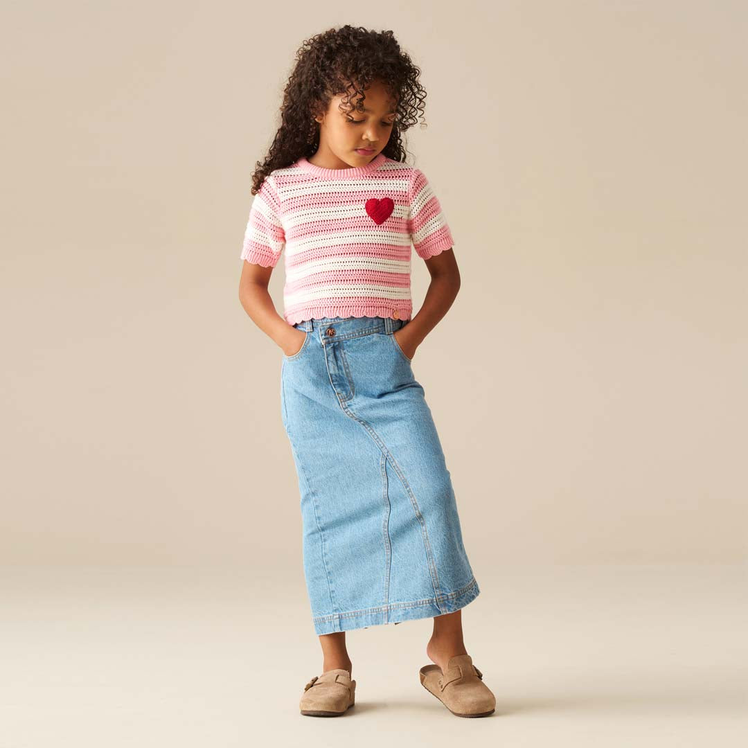 Meg Embroidered Heart Stripe Knit Top