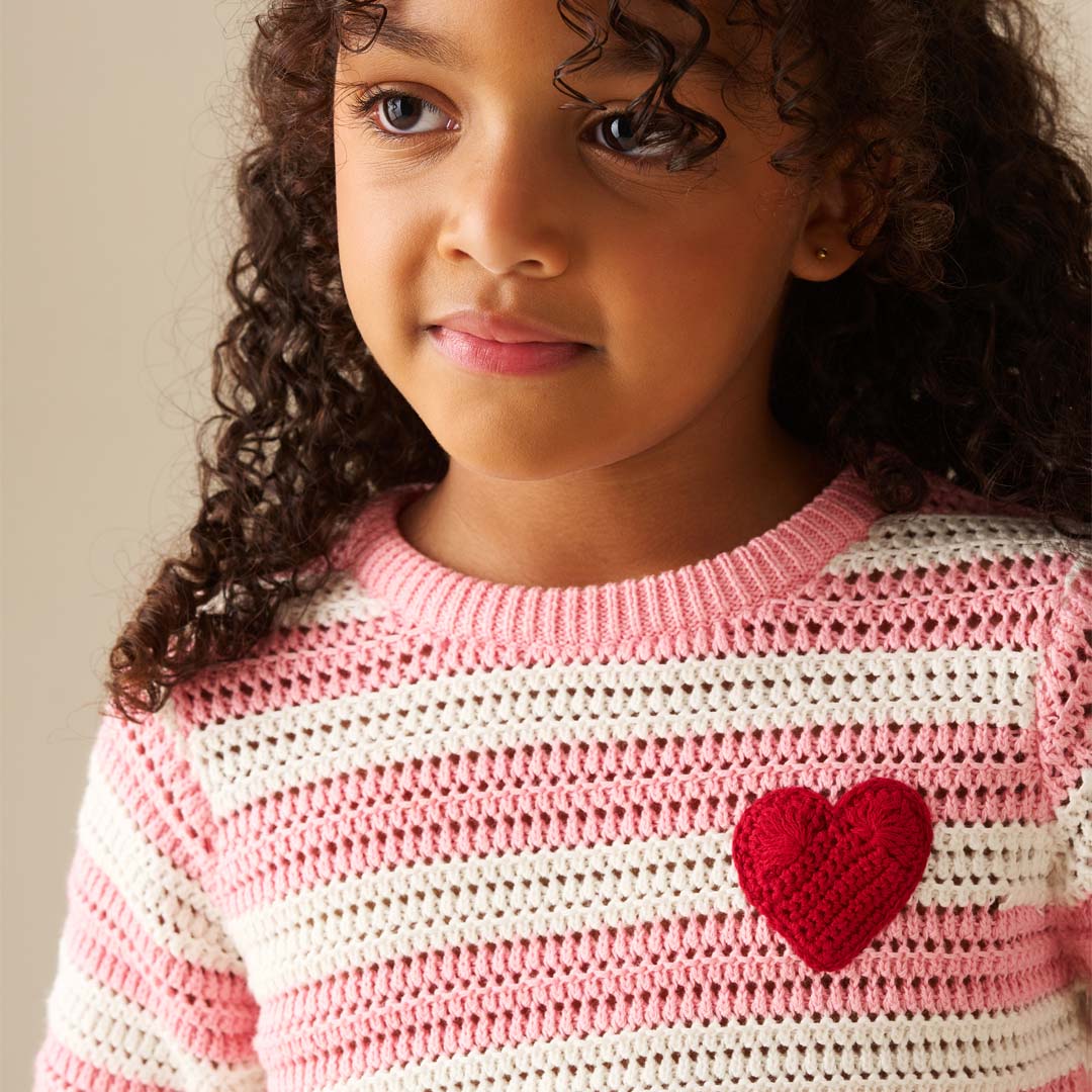 Meg Embroidered Heart Stripe Knit Top