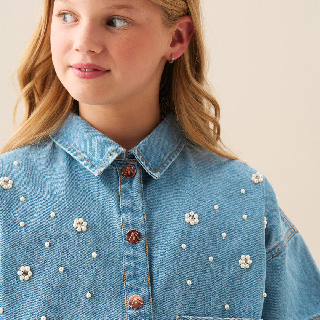 Zeta Boxy Embellished Denim Shirt