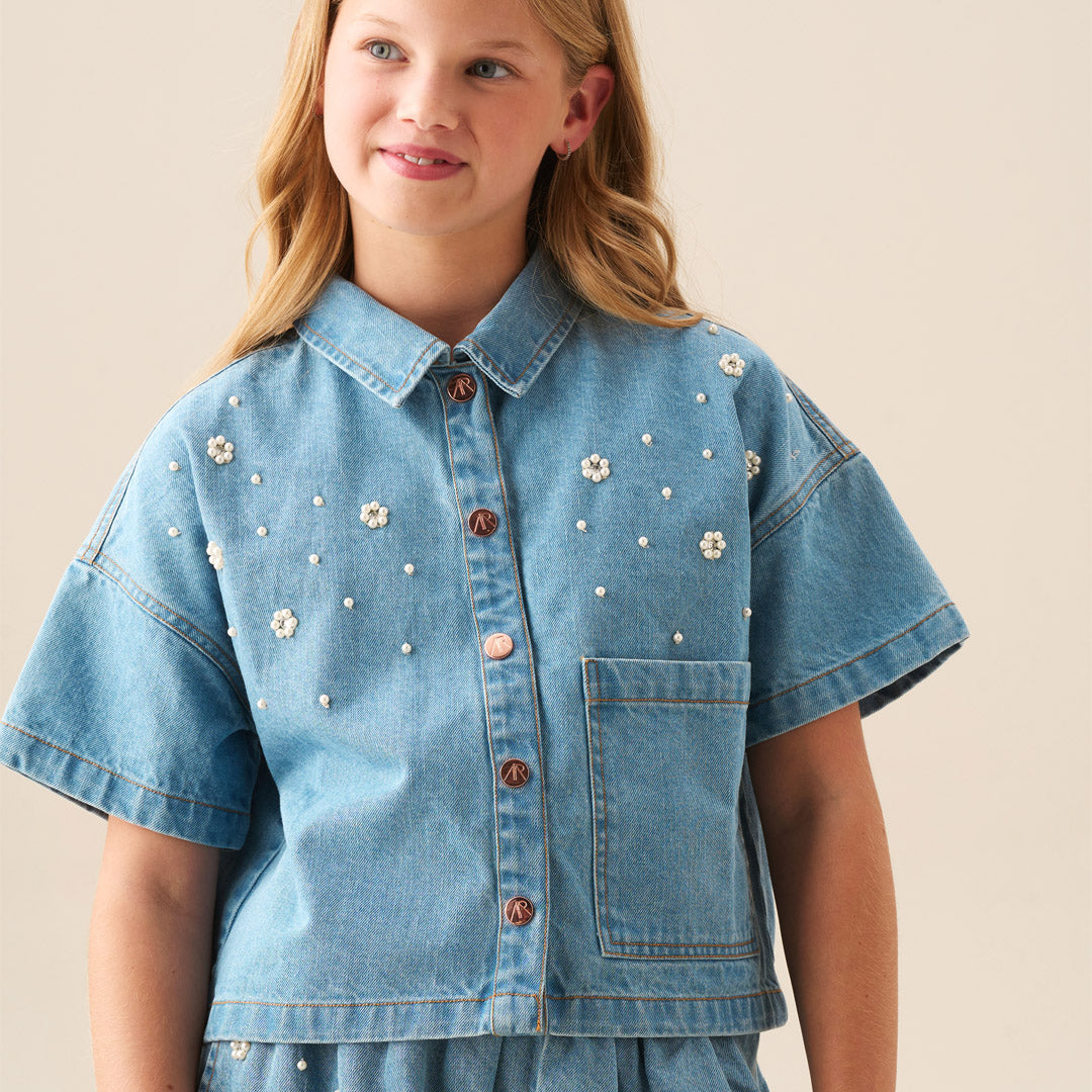 Zeta Boxy Embellished Denim Shirt