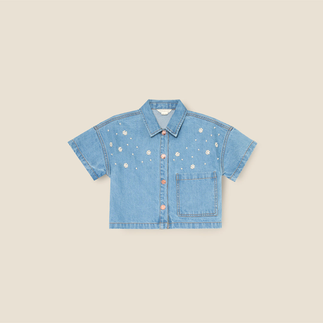 Zeta Boxy Embellished Denim Shirt