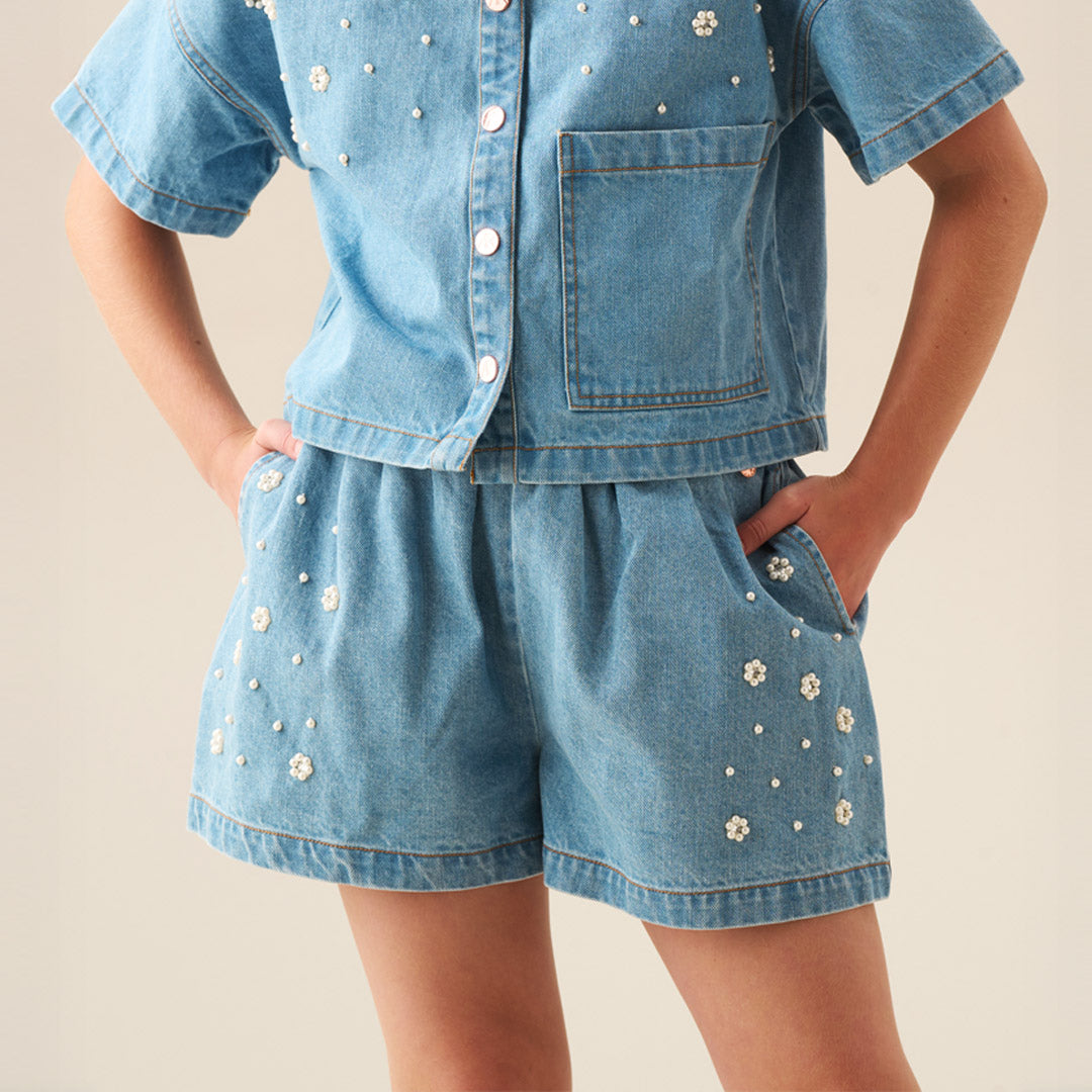 Zeta Embellished Denim Shorts