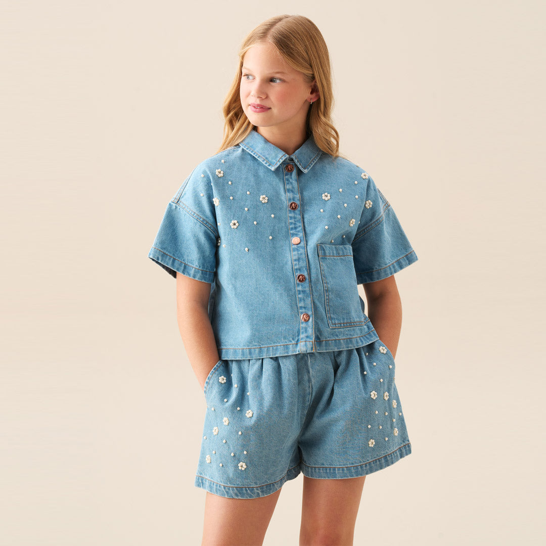 Zeta Embellished Denim Shorts