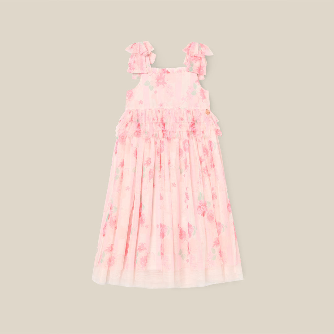 Mae Pink Floral Mesh Bow Strap Dress