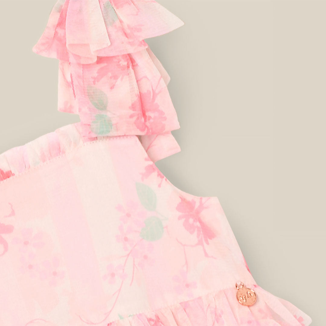 Mae Pink Floral Mesh Bow Strap Dress