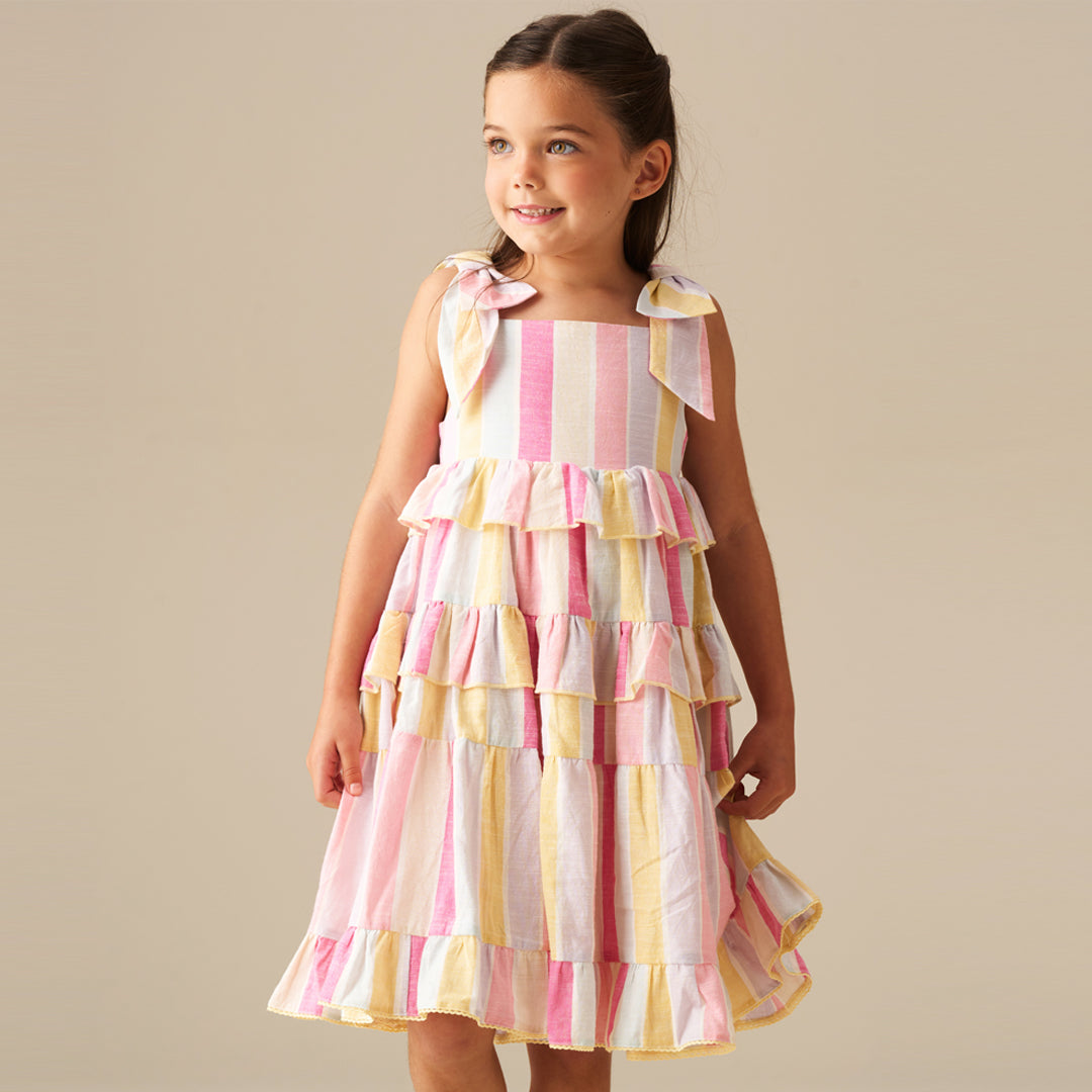 Nola Pastel Stripe Tiered Dress